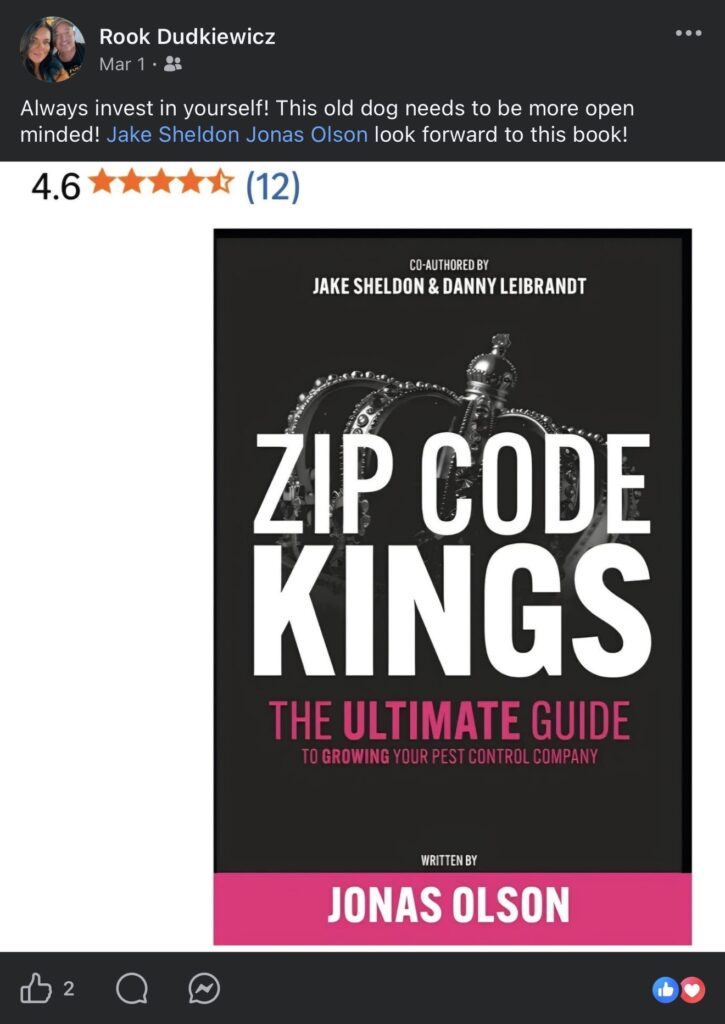 Facebook post by Rook Dudkiewicz sharing Zip Code Kings: “Always invest in yourself! This old dog needs to be more open minded!”